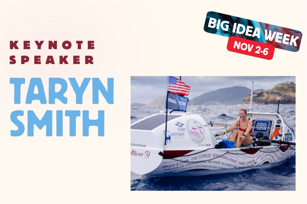 Keynote speaker Taryn Smith, rowing her ocean boat Allons-Y